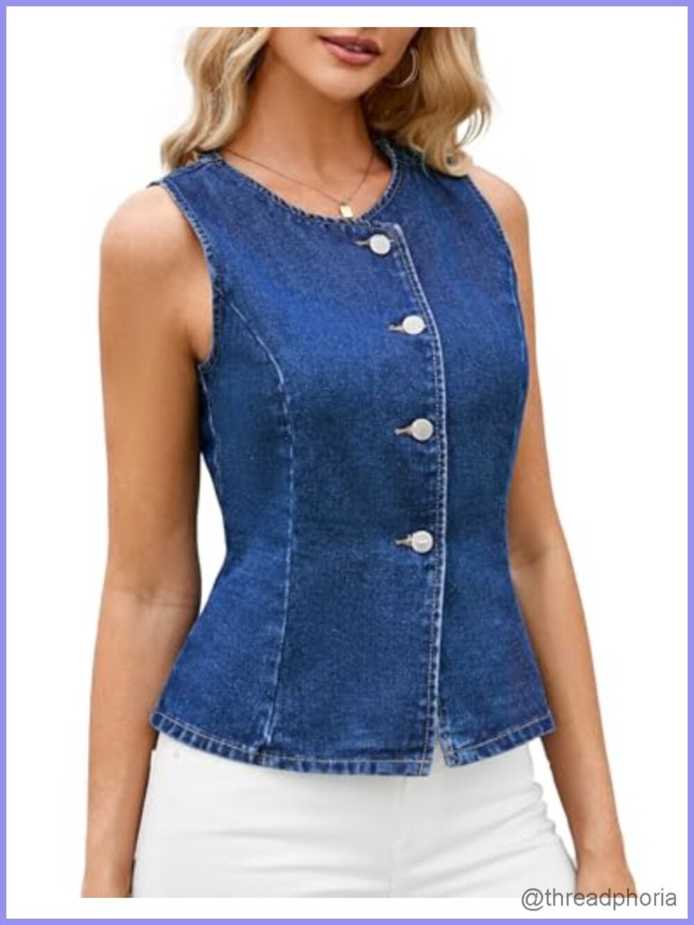 Women's Sleeveless Denim Vest Button Front Western Jean Waistcoat Vintage Slim